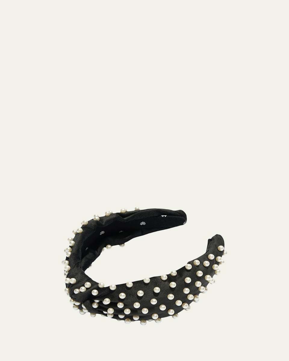 Faux Pearl Beaded Velvet Knotted Headband